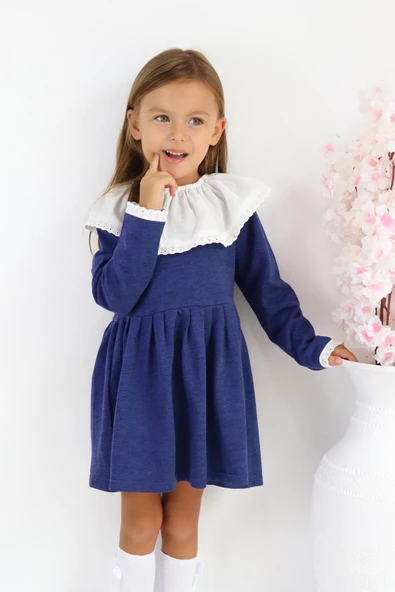 Kız Çocuk Belinda Yakalı Mavi Elbise ELB-0093.5 - 4