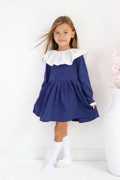 Kız Çocuk Belinda Yakalı Mavi Elbise ELB-0093.5 - 3