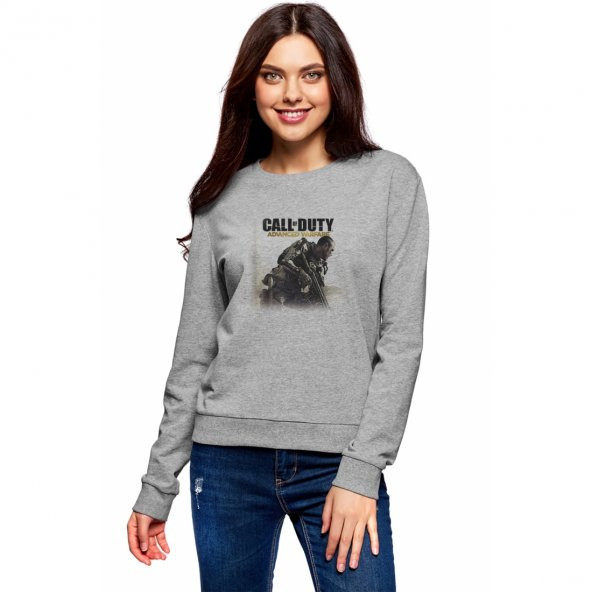 Call Of Duty Advanced Warfare Havoc Baskılı Gri Kadın Örme Sweatshirt Uzun kol