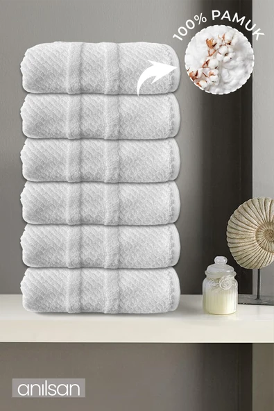 6'lı Beyaz Jakarlı El Havlusu - 50x90 Cm, 230 Gr, %100 Pamuk, Spa Ve Otel Havlusu, Günlük Kullanıma Uygun