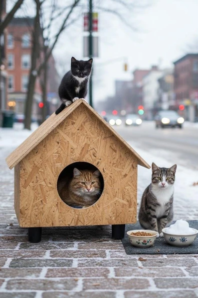 Reyo Kedi Evi Dış Ortam Uygun Ahşap Kedi Evi OSB 44x36x32 cm - CAT43 ürün görseli 1