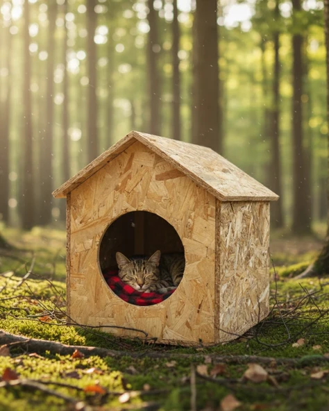 Reyo Kedi Evi Dış Ortam Uygun Ahşap Kedi Evi OSB 40x35x30 cm - CAT16 ürün görseli 1