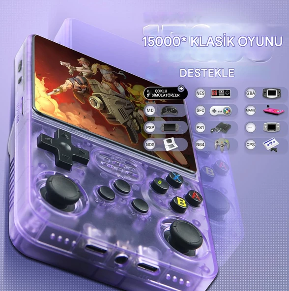 Retro El Oyun Konsolu3,5 inç IPS Ekran, Linux Sistemi, Taşınabilir Oyun ve Eğlence Cihazı, 64G TF Kartı Dahil Mor - 6