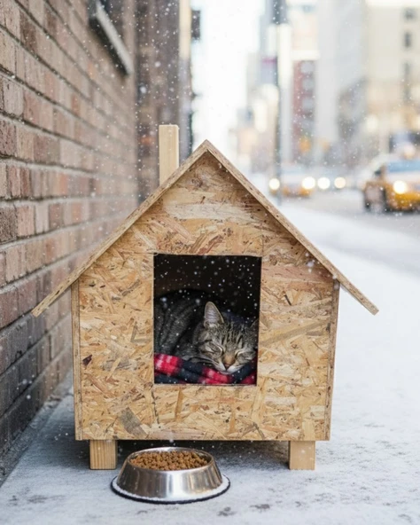 Reyo Kedi Evi Dış Ortam Uygun Ahşap Kedi Evi OSB 46x34x34 cm - CAT26 ürün görseli 1