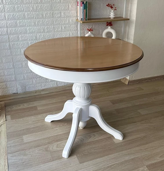 Silla Consept 100cm Açılır Yuvarlak Baba Ayaklı Yemek Masası Beyaz-Naturel