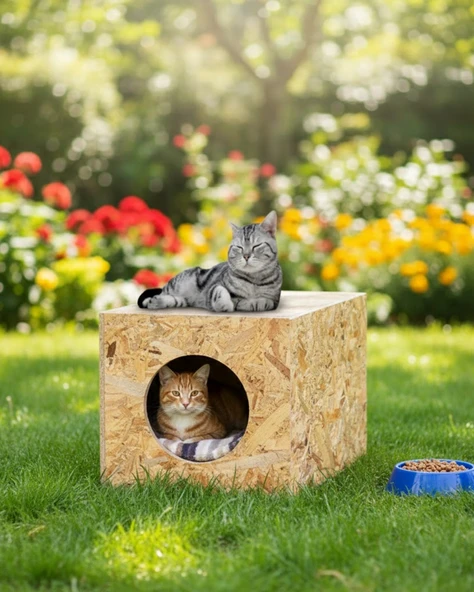 Reyo Kedi Evi Dış Ortam Uygun Ahşap Kedi Evi OSB 40x30x30 cm - CAT06 ürün görseli 1