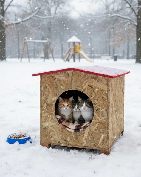 Reyo Kedi Evi Dış Ortam Uygun Ahşap Kedi Evi OSB 39x37x34 cm - CAT08 - Resim 2