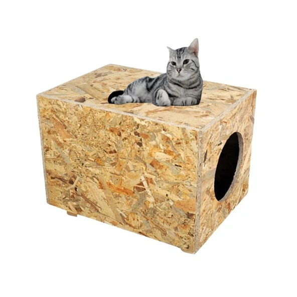 Reyo Kedi Evi Dış Ortam Uygun Ahşap Kedi Evi OSB 40x30x30 cm