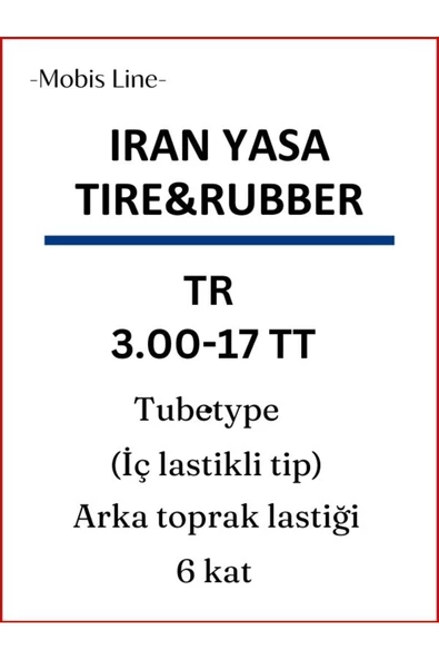 MOTOR LASTİK 300-17 Tt (İÇ LASTİKLE KULLANIMA UYGUNDUR)6pr - 5