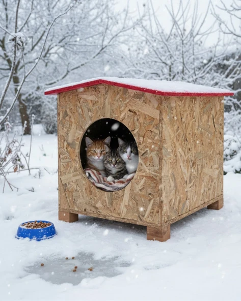 Reyo Kedi Evi Dış Ortam Uygun Ahşap Kedi Evi OSB 39x37x34 cm - CAT08 ürün görseli 1