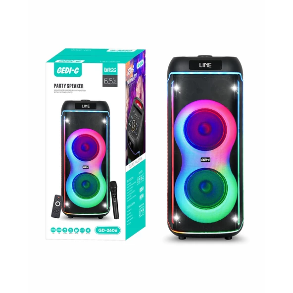 Zore GD-2606 Dijital LED Göstergeli FM Radyolu Mikrofonlu RGB TWS Çift 6.5 inç Stereo Bass Kablosuz Karaoke Hoparlör - Resim 11