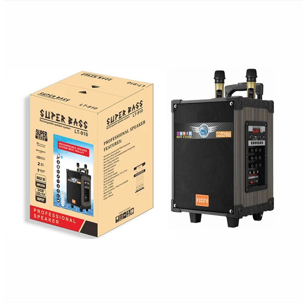 Zore LT-910 Dijital LED Göstergeli FM Radyolu Mikrofonlu Gitar Girişli TWS 10 inç Stereo Bass Kablosuz Karaoke Hoparlör - Resim 12