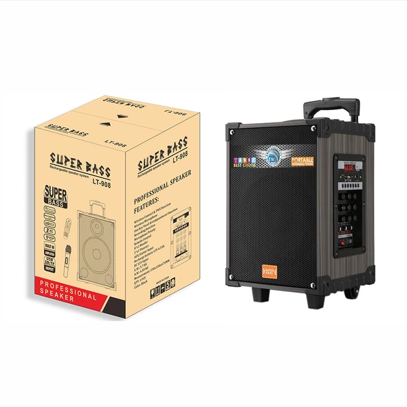 Zore LT-908 Dijital LED Göstergeli FM Radyolu Mikrofonlu TWS 8 inç Stereo Bass Kablosuz Karaoke Hoparlör - Resim 10