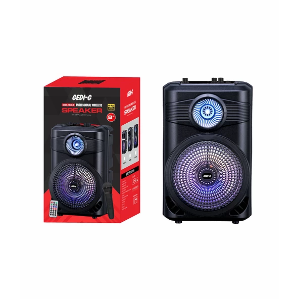 Zore GD-904 Dijital LED Göstergeli FM Radyolu Mikrofonlu RGB TWS 8 inç Stereo Bass Kablosuz Karaoke Hoparlör - Resim 6