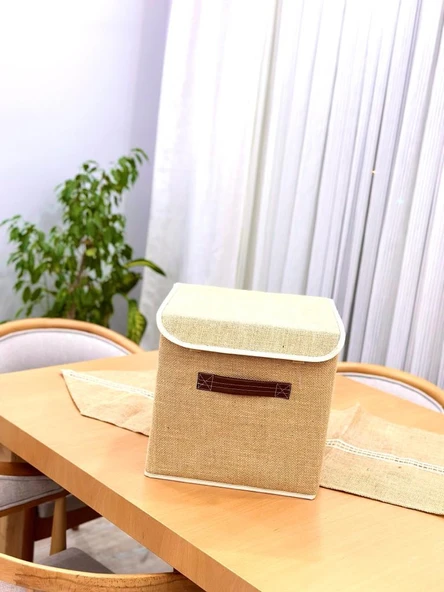 Jüt Kapaklı Dolap Içi Çamaşır Oyuncak Düzenleyici Katlanır Saklama Kutusu 30x30x30 cm - 5
