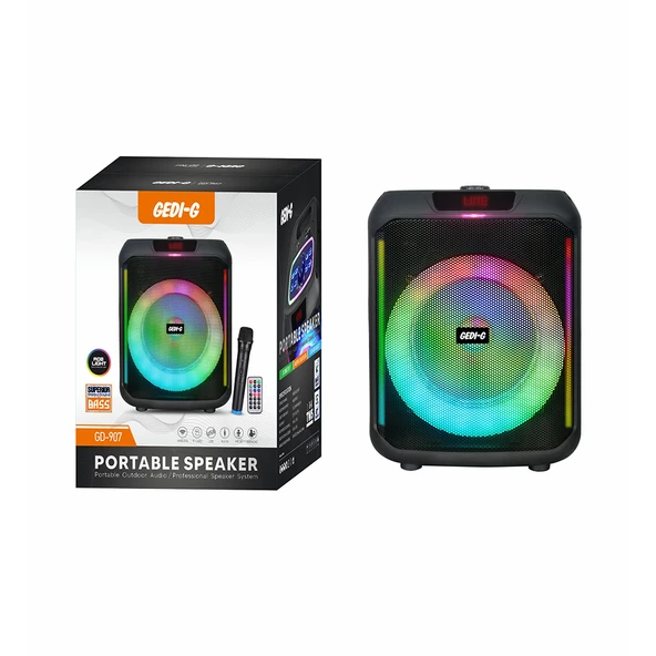 Zore GD-907 Dijital LED Göstergeli FM Radyolu Mikrofonlu RGB TWS 8 inç Stereo Bass Kablosuz Karaoke Hoparlör - Resim 11