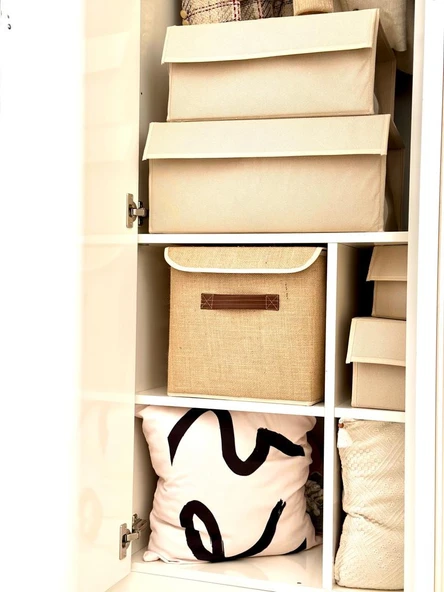 Jüt Kapaklı Dolap Içi Çamaşır Oyuncak Düzenleyici Katlanır Saklama Kutusu 30x30x30 cm - 3