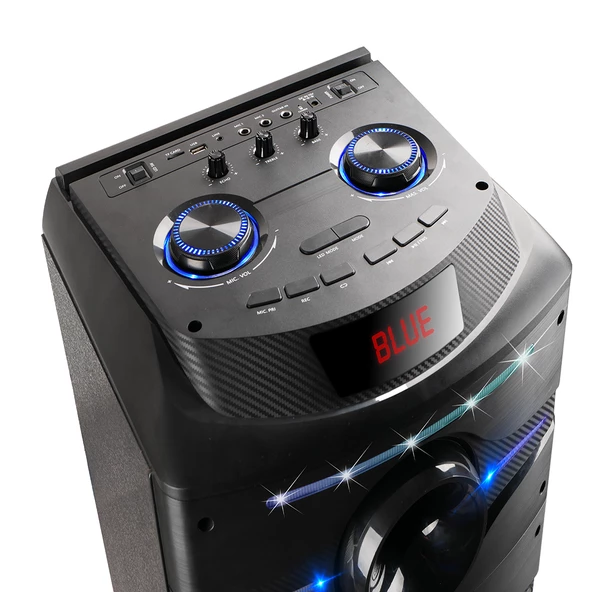 Zore GD-2016 Dijital LED Göstergeli FM Radyolu Mikrofonlu RGB TWS Çift 12 inç Stereo Bass Kablosuz Karaoke Hoparlör - Resim 10