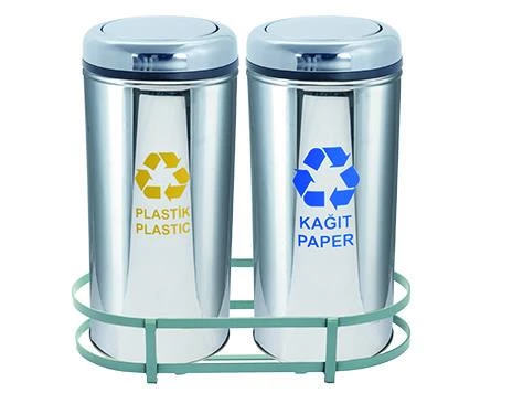 Geri Dönüşüm Kutusu 2Li Pasl. Kapaklı Ø30*66Cm Gen:64Cm ürün görseli