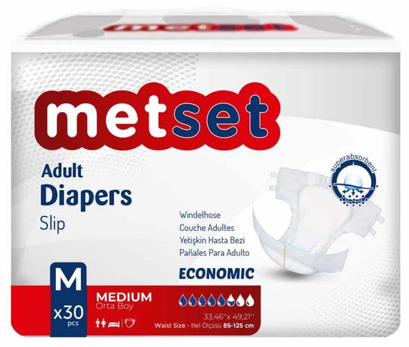 Metset Ekonomik Bel Bantlı Yetişkin Hasta Bezi 5,5 Damla Medium Orta Boy M Beden 30'lu Paket