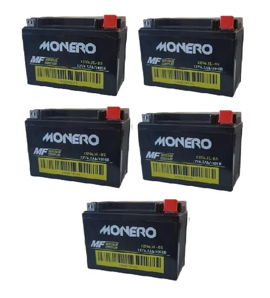 MONERO 12N6.5L  6,5AMPER MOTOSİKLET AKÜ 5'Lİ SET EBATLAR: 138x65x100mm