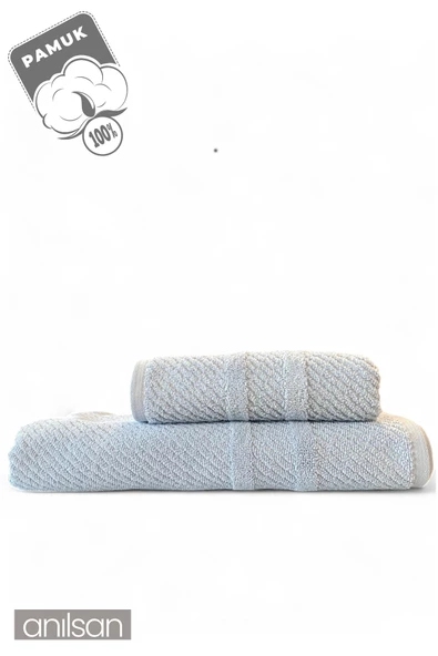 2'li Jakarlı Havlu Seti %100 Pamuk - 1 Adet El Havlusu 50x90 ve 1 Adet Banyo Havlusu 100x150 - 4