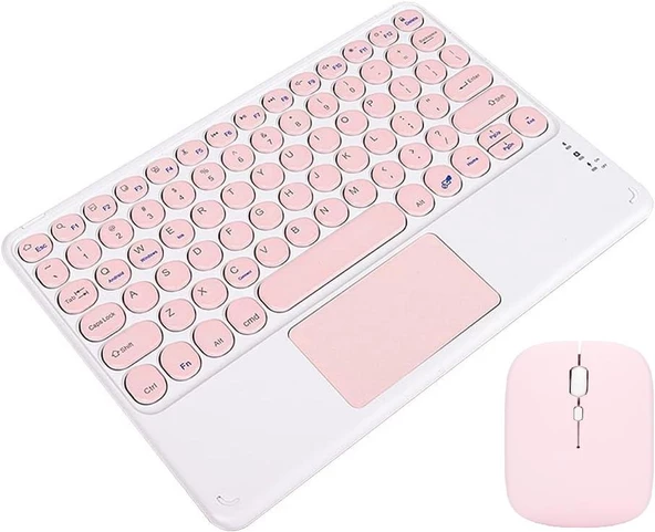 Concord Range Hsx-2 7" Uyumlu Kablosuz Bluetooth Şarjlı TouchPad'li Klavye Mouse Seti - Pembe