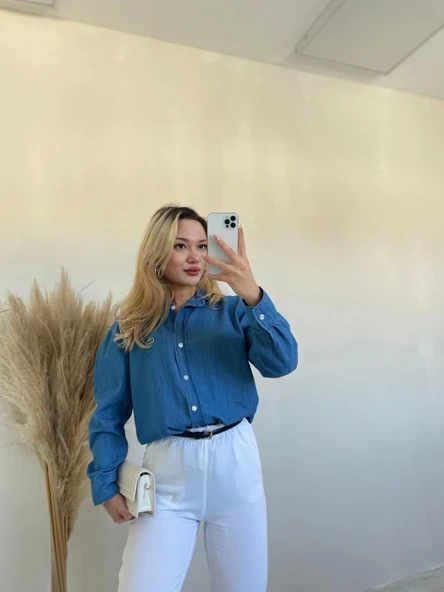 Kadın Kot Gömlek Mavi - 2