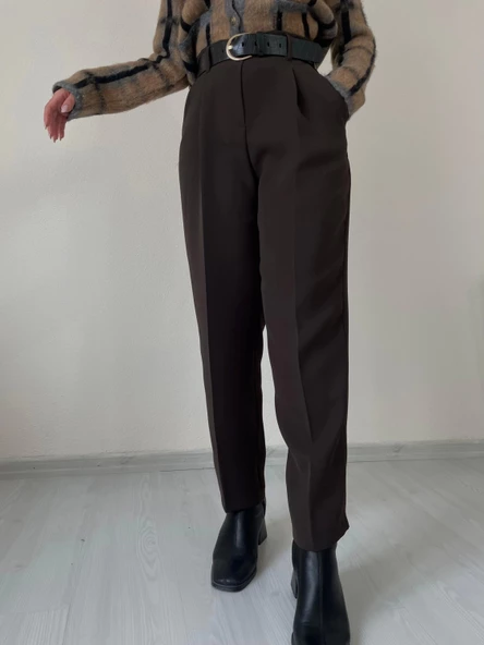 Kadın Kemerli Havuç Pantolon Kahverengi - Resim 3