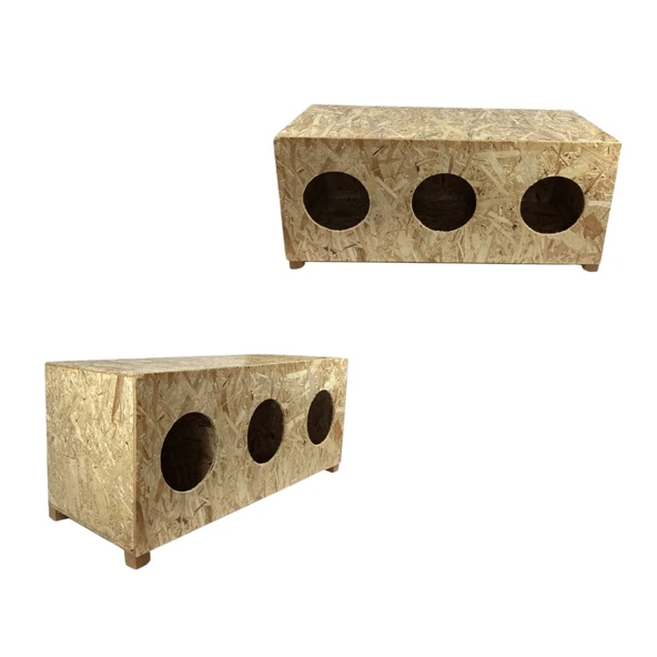 Reyo Kedi Evi Dış Ortam Uygun 3'lü Ahşap Kedi Evi OSB 93x41x39 cm - CAT11 - 3