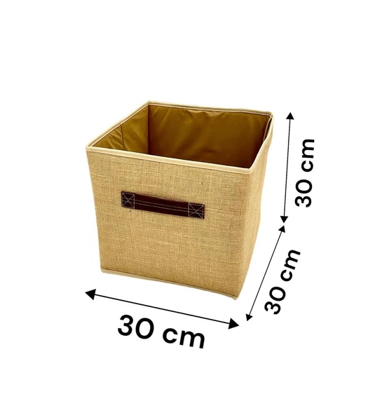 Jüt Kapaksız Dolap İçi Çamaşır Oyuncak Düzenleyici Katlanır Saklama Kutusu Organizer 30x30x30 cm - 7