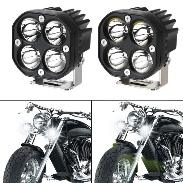 Offroad Motosiklet Uyumlu Turuncu Beyaz Modlu Sis lambası Metal Kasa 2 Adet - 2