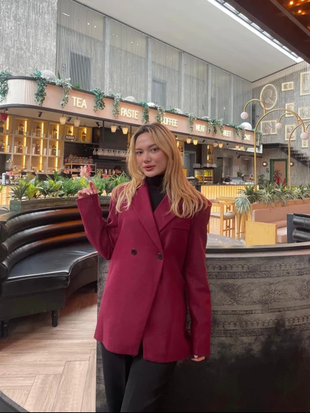 Kadın Kaşe Blazer Ceket Bordo - 3