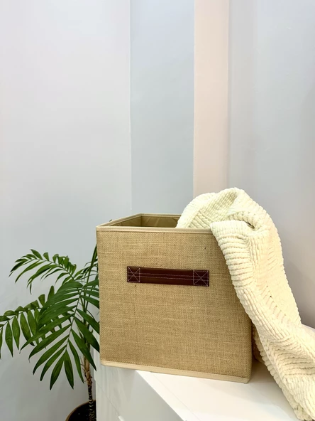 Jüt Kapaksız Dolap İçi Çamaşır Oyuncak Düzenleyici Katlanır Saklama Kutusu Organizer 30x30x30 cm - 3