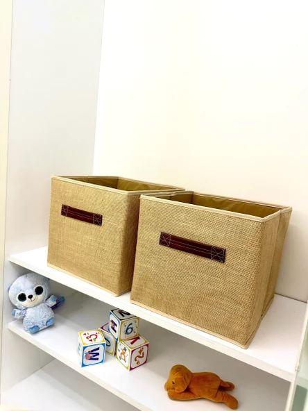 Jüt Kapaksız Dolap İçi Çamaşır Oyuncak Düzenleyici Katlanır Saklama Kutusu Organizer 30x30x30 cm - 6