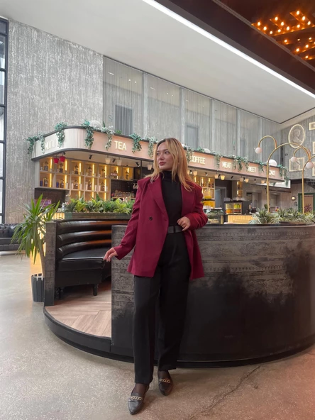 Kadın Kaşe Blazer Ceket Bordo - 4