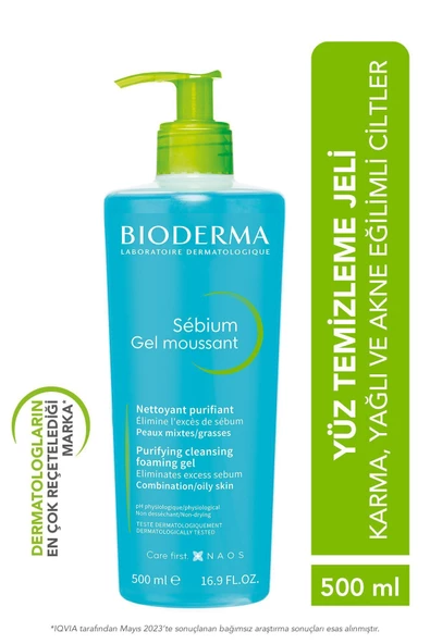 Bioderma  Sebium Karma, Yağlı ve Akne Eğilimli Ciltler Sivilce, Siyah Nokta Karşıtı Yüz Temizleme Jeli 500 ml