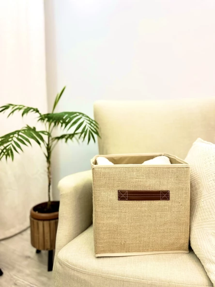 Jüt Kapaksız Dolap İçi Çamaşır Oyuncak Düzenleyici Katlanır Saklama Kutusu Organizer 30x30x30 cm - 4