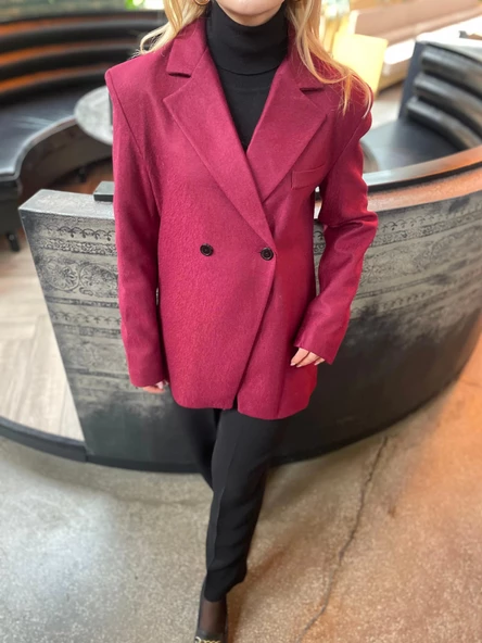 Kadın Kaşe Blazer Ceket Bordo - 2