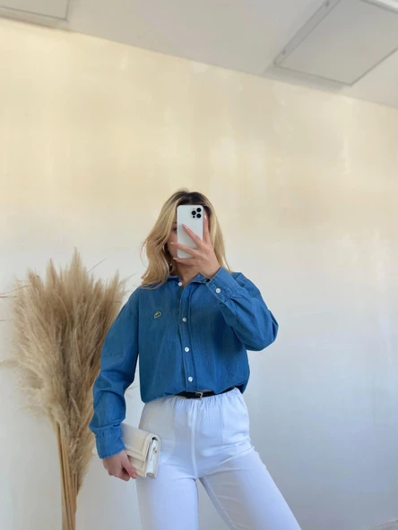 Kadın Kot Gömlek Mavi - 3
