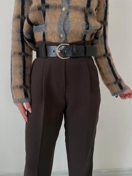 Kadın Kemerli Havuç Pantolon Kahverengi - Resim 2