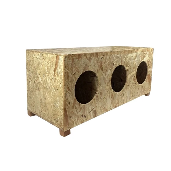 Reyo Kedi Evi Dış Ortam Uygun 3'lü Ahşap Kedi Evi OSB 93x41x39 cm - CAT11 - 2