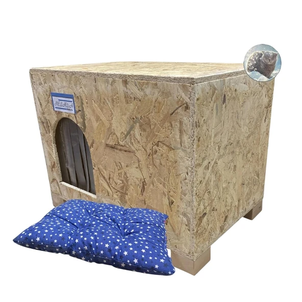 Reyo Kedi Evi Dış Ortam Uygun Ahşap Kedi Evi OSB Minderli 61x41x36 cm - CAT49M - Resim 2