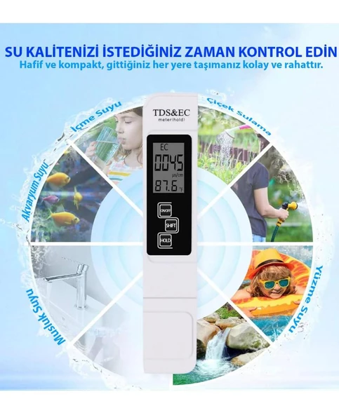 Alfalink Dijital TDS ve EC Termometreli Su Kalite ve iletkenlik Ölçüm Cihazı pH Değeri Sıcaklık - Resim 4