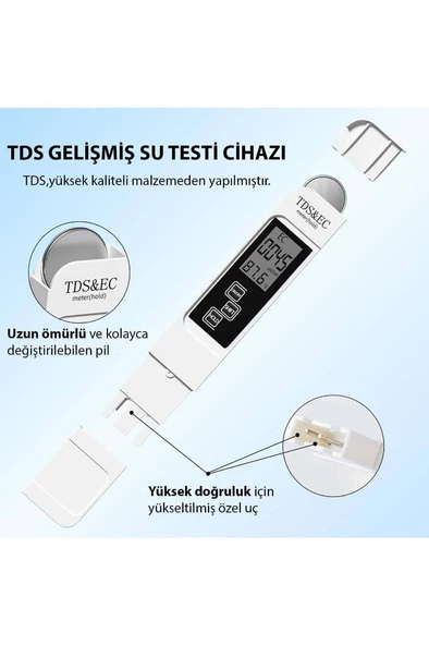 Alfalink Dijital TDS ve EC Termometreli Su Kalite ve iletkenlik Ölçüm Cihazı pH Değeri Sıcaklık - Resim 5