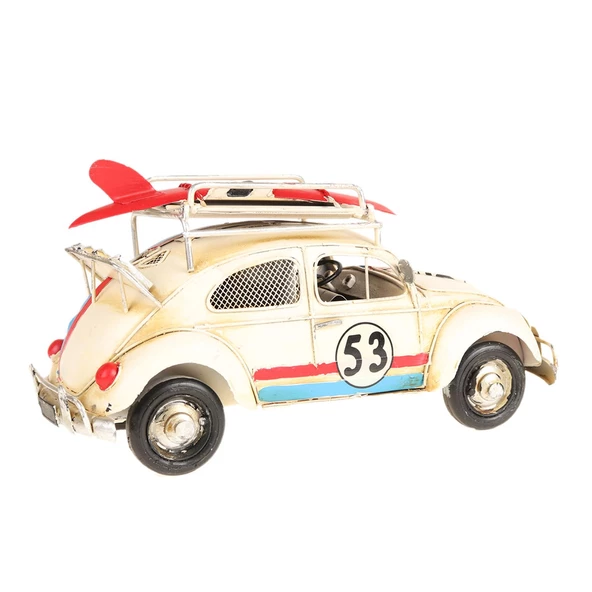 1385SS-EL YAPIMI DEKORATİF KUMBARALI ÇERÇEVELİ BEYAZ NO:53 METAL WOSWOS METAL ARAÇ 15*6*8 - 2