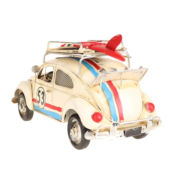 1385SS-EL YAPIMI DEKORATİF KUMBARALI ÇERÇEVELİ BEYAZ NO:53 METAL WOSWOS METAL ARAÇ 15*6*8 - 4