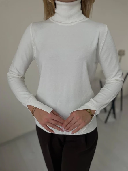 Kadın Boğazlı Kazak Ekru - Resim 2