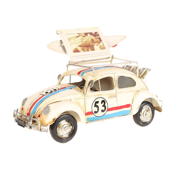 1385SS-EL YAPIMI DEKORATİF KUMBARALI ÇERÇEVELİ BEYAZ NO:53 METAL WOSWOS METAL ARAÇ 15*6*8 - 3