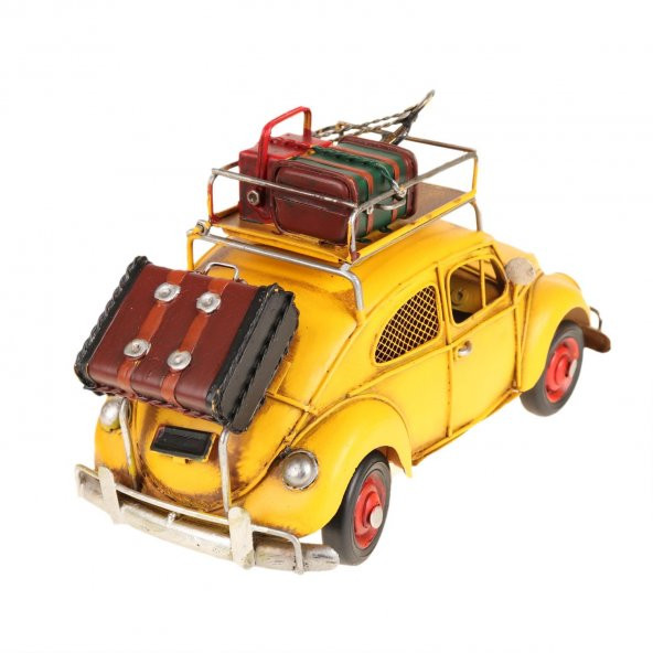 3396S-EL YAPIMI DEKORATİF KUMBARALI ÇERÇEVELİ SARI METAL WOSWOS METAL ARAÇ 25*11*15 - 3